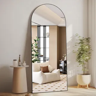 CASSILANDO Ganzkörperspiegel, 165X60cm gewölbter Bodenspiegel mit Ständer hängend oder lehnend an die Wand stehender Großer Schlafzimmer für Garderobe (Schwarz)