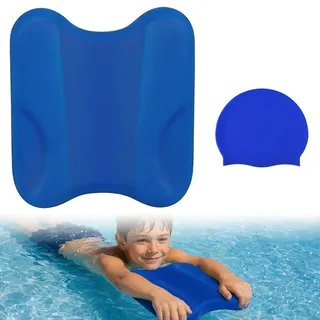 LOMUG Schwimmbrett Kinder & Erwachsene, Swim Training Tool 2-in-1 Floating Aid mit Badekappe, Schwimmbretter Schwimmnudel Schwimmboard für Schwimmanfänger und Fortgeschrittene (Blau)