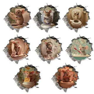 SUPERDANT 3D Wandtattoo Mit Ratte Die Toilette 3D Wandsticker Mit Rissigen Mäusen Mäuse Für Das Badezimmer Wandaufkleber Dekor Vinyl Wandsticker Für Badezimmer Und Toilette Wanddekor