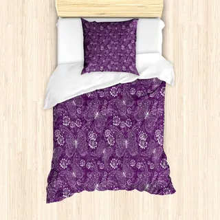 ABAKUHAUS Pflaume Mantele, Vintage Style Blumen, Milbensicher Allergiker geeignet mit Kissenbezügen, 135 cm x 200 cm - 80 x 80 cm, White Plum