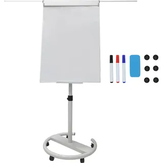Relaxdays Flipchart Whiteboard, magnetisch, höhenverstellbar, Rollen, Stifte-Ablage, Alu-Rahmen, HxB: 100x70 cm, weiß