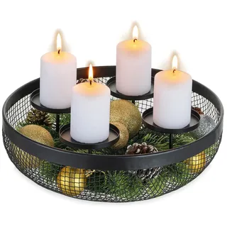 Romadedi Adventskranz Modern Metal Adventsgesteck: Adventkranz Schwarz Adventskerzenhalter für 4 Stumpenkerzen Weihnachten Adventsschale Dekoschale Kerzenständer für Advent Tischdeko Weihnachtsdeko