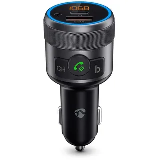Nedis Kfz Audio FM Transmitter - Fest - Freisprechfunktion - 1.00 " - Amber Screen - Bluetooth - PD 18 W / PD 24 W - Schnellladung - Bass Boost - Google Assistant / Siri - Schwarz