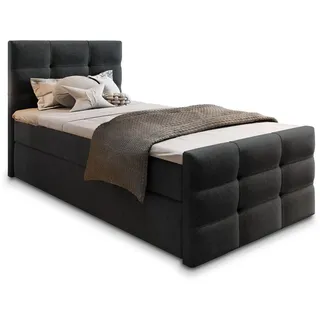 Masseno Boxbett Amon 100 100x200 cm mit Matratze und Topper - Schwarz , Holz , H2 + H3 , 100x200 cm , Schlafzimmer, Betten, Boxspringbetten