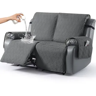 KinCam Wasserdichter sesselschoner, Fernsehsessel sesselschoner für relaxsessel mit Tasche, elastischen Bändern, Anti-Rutsch weich waschbar Sofa 2 Sitzer bezug für Kinder, Haustiere Anthrazitgrau