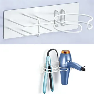 LOXSUN Föhn und Glätteisen Halterung, Föhnhalter Wand Ohne Bohren, Fönhalterung Wandhalterung, Haartrockner Halterung für Fön Glätteisen Aufbewahrung, Haartrocknerhalter (Weiß)