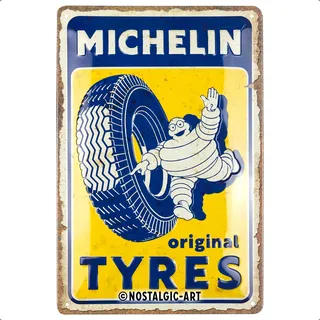 Nostalgic-Art Retro Blechschild, 20 x 30 cm, Michelin – Original Tyres – Geschenk-Idee für Motor-Fans, Original Lizenzprodukt (OLP), aus Metall, Vintage Design, Blechschilder Sprüche, Reifen-Deko