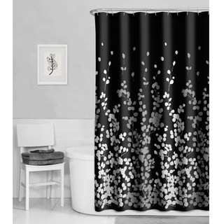 Maytex Sylvia Fabric Shower Curtain Duschvorhang, Polyester, schwarz/weiß, 70" x 72"