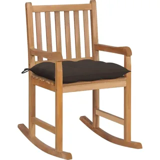Schaukelstuhl mit Taupe Kissen Massivholz Teak - Braun, Taupe