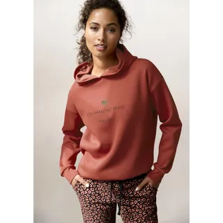 Hoodie LASCANA, Damen, Gr. 36/38, rot (rotbraun), Obermaterial: 60% Baumwolle, 40% Polyester, bedruckt, unifarben, loose fit hüftbedeckend, Rippbündchen, Sweatshirts Hoodie, Lounge-/Kapuzenpullover mit Print vorne, Loungewear