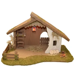 Alfred Kolbe Krippe »Krippenstall ohne Trafo« mit Laterne, Busch, Lagerfeuer, Holz, braun