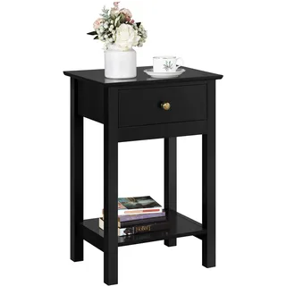 Yaheetech Nachttisch Beistelltisch mit Schublade und Ablage Holz Nachtkonsole Sofatisch Nachtkommode Telefontisch 40 x 30 x 61 cm, Schwarz