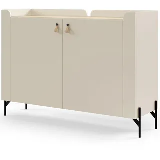 Beautysofa Kommode Sorella mit 2 Türen, 130 cm, für Jugendzimmer, Macadamia + Eiche Mavelie , Beige, Eichefarben , Holzwerkstoff , 4 Fächer , 130x95x42 cm , Kleinmöbel, Kommoden, Kommoden