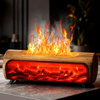 Aroma Diffuser Kamin, GuKKK Flammen Aroma Diffuser, Ultraschall Luftbefeuchter Aromatherapie Öle Diffusor, LED Kamin Licht in 7 Farben & Timer, Holzmaserung Duftöldiffusoren Duftlampe für Zuhause (BL)