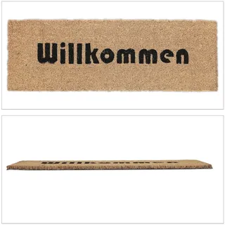 Relaxdays Fußmatte Kokos, Willkommen, 75x25 cm, schmaler Türvorleger, innen & außen, rutschfest, wetterfest, Natur