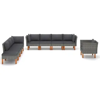 vidaXL 9-tlg. Garten-Lounge-Set Poly Rattan und Eukalyptusholz Grau - Grau