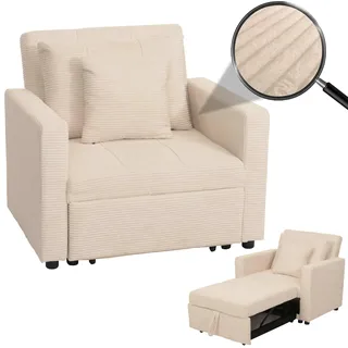 Mendler Schlafsessel HWC-L90 Cord 100 x 86 x 88 cm Beige mit Kissen