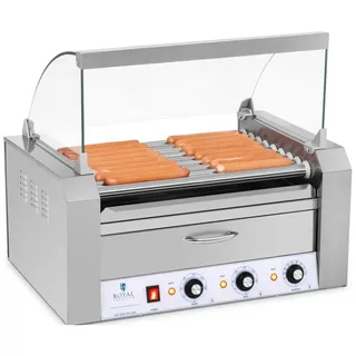 Royal Catering Hot Dog Grill - 9 Rollen - Wärmeschublade - Edelstahl