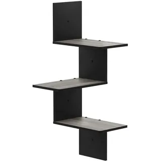 Furinno Rossi Modernes schwebendes 3-stufiges Wand-Eckregal, Französische Eiche/Schwarz