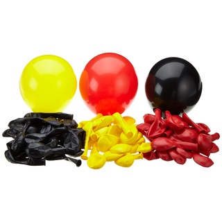 Karaloon G090-00 I 99 x Luftballons schwarz, rot & gelb I 23-25 cm I Helium Ballons für Fußball WM & Party-Events I Nachhaltige Naturkautschuk Ballons