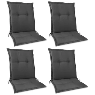 Beautissu 4er Set Premium Gartenstuhlauflage Niedriglehner 105x50x7cm, Anthrazit - Dunkelgrau