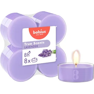Bolsius True Scents – Maxi-Duftteelichter – Lavendel – bläulich-violett – 8er-Pack