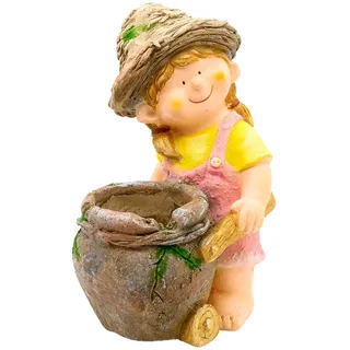 Wichtelstube-Kolletion XXL Gartefigur Lisa Dekofigur für Außen mit Blumentopf 28,5 x 22,5 x 40,5cm Gartendeko mit Pflanzkübel Blumenvase Garten Wetterfest
