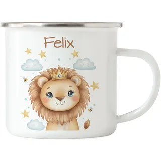 Kiddle-Design Einhorn Tasse Kinder Personalisiert mit Name - Kinderbecher für Kita, Kindergarten - Kindertasse mit Einhorn-Motiv als Trinkbecher, Zahnputzbecher - Einhorntasse Emaille Blau