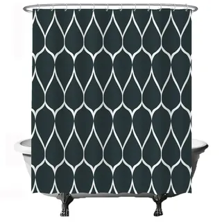 Ulticool Dusche Vorhang mit geometrischen Formen, Tropfen, dunkelgrün, schwarz, 180 x 200 cm, waschbar, Anti-Schimmel, mit 12 Ringen