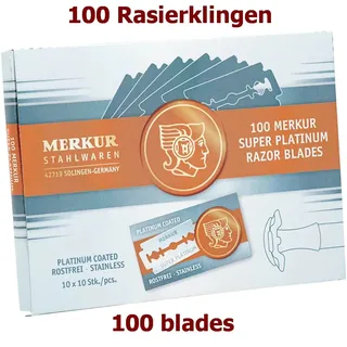 100 st. Rostfreie Rasierklingen MERKUR SUPER PLATINUM für Rasierhobel & Shavette