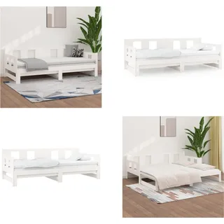 vidaXL Tagesbett Ausziehbar Weiß Massivholz Kiefer 2x(80x200) cm - Ausziehbares Tagesbett - Ausziehbare Tagesbetten - Tagesbett Aus Holz - Tagesbett Aus Massivholz - Weiß