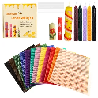 12 Stück Bienenwachs Kerzen,Farben Bienenwachs Kerzen, 20 x 20cm Bienenwachsplatten, Bienenwachsplatten für Kerzens, DIY Kerzens Machen, Reines Bienenwach für Handgemachte