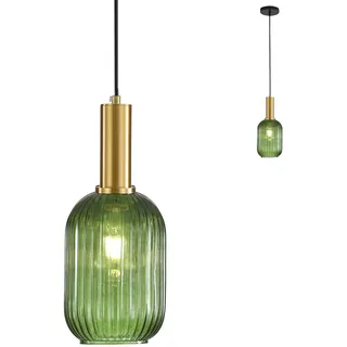 HJXDtech Moderne Vintage Glas Lampenschirm Hängeleuchten & Pendelleuchten, E27 Gold Lampenfassung, Hängelampe einflammig für Küche, Esstisch, Schlafzimmer und Wohnzimmer (Grünes, 13cm)