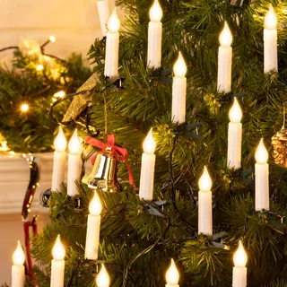 4m 30 LED Kerzen Lichterkette Warmweiß Weihnachtskerzen Flammenlose Kerzenlichter mit Clips für Innen Party Weihnachtsbaum Deko - Weiß