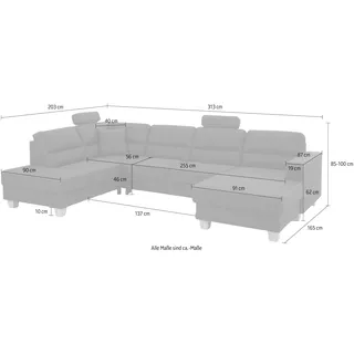 Home affaire Wohnlandschaft »Navan, komfortabel mit viel Platz, U-Form« wahlweise mit Bettfunktion und Kopfstütze, rot