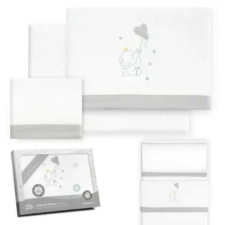 Interbaby Bettwäsche-Set für Kinderbett, 50 x 80 cm, für Babys, für den Winter, Flanell, Modell Elefant, Globus, Herz, inklusive Spannbettlaken, Bettlaken und Kissenbezug