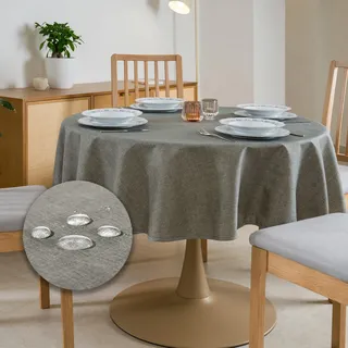 Tischdecke Outdoor Abwaschbar Rund Φ160cm Grau Durchmesser Gartentischdecke Tischdecken Wetterfest Wachstuchtischdecke Table Cloth Made in Italy für Den Außenbereich Tischtuch