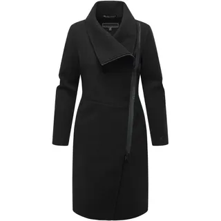 Navahoo Kurzmantel Samtrose 14 Mantel in Woll-Optik mit asymmetrischem Reißverschluss schwarz S (36)