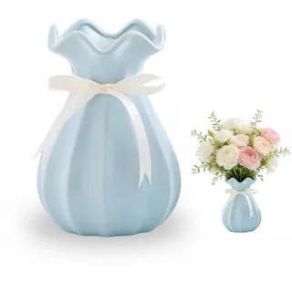 Hoshisea Dekorative Vasen, Minimalistische Nordische Blumenvase, Keramik, 10 ×12× 18 cm, für Wohnzimmer, Tisch, Regal, Eingangsbereich (Hellblau)