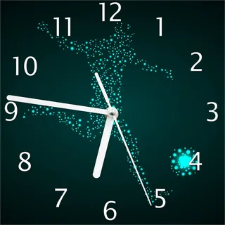 Wallario Design Wanduhr Fußball - ein Spieler aus tausend Sternen in türkis aus Echtglas, Größe 20 x 20 cm - Schwarz