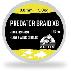 Major Fish Predator Braid 8-Fach geflochtene Angelschnur Lemon Yellow 150 Meter 0.08 mm - 5 kg