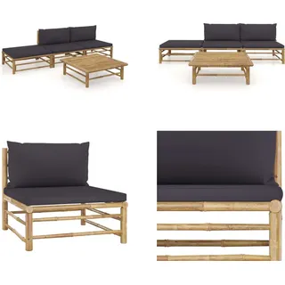 vidaXL 4 tlg. Garten Lounge Set mit Dunkelgrauen Kissen Bambus - Garten-Lounge-Set - Garten-Lounge-Sets - Gartenmöbel - Gartenmöbel-Set - Grau