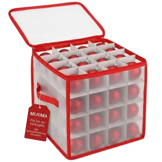 MIJOMA Aufbewahrungsbox Sortierbox Weihnachtstasche für Christbaumkugeln und Weihnachtsschmuck, zusammenklappbar, transparent (Rot, 30 x 30 x 30 cm für 64 Teile)