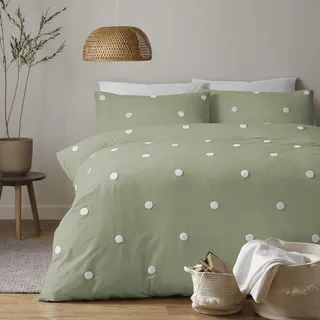 Appletree Bettbezug mit weißen Punkten, King-Size-Bett (230 x 220 cm), weiche 100% Baumwolle, 2 Kissenbezüge, salbeigrün mit weißen Punkten, grüne Bettwäsche, weiße Punkte