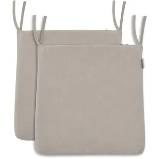 BALCONY & FALCON 2er Set Stuhlkissen in Beige mit Bindebänder: 38–42 cm große, trapezförmige Sitzkissen, Sitzpolster und Auflage in Miniatur-Flaumoptik für den Einsatz auf Stühlen Indoor und Outdoor