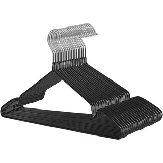 SONGMICS Kleiderbügel, 20 Stück, Jackenbügel aus Metall, dünn und Antirutsch, Ø 4 mm Platzsparend um 360° drehbarer Haken, schwarz CRI33B-20