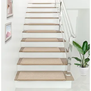 [en.casa] Stufenmatten 15-er Set Treppenmatten 65 x 24 cm rechteckig Treppenteppich Treppenschoner Stufenteppich selbstklebend Beige