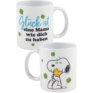 The Peanuts Snoopy Tasse - Glück ist eine Mama wie dich zu haben Kaffeetasse Becher Kaffeebecher aus Keramik Muttertag Weiß 320 ml