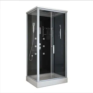 HOME DELUXE - Komplettdusche WAVE L - Schwarz,Maße: 100 x 80 cm - inkl. Radio, Regendusche und komplettem Zubehör I Fertigdusche, Dusche, Duschtempel - Schwarz