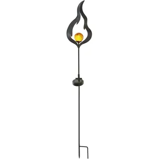 Solar Gartenstecker ,Melilla', 3D Flamme, Glaskugel, Lichtsensor, H 85cm - Gelb